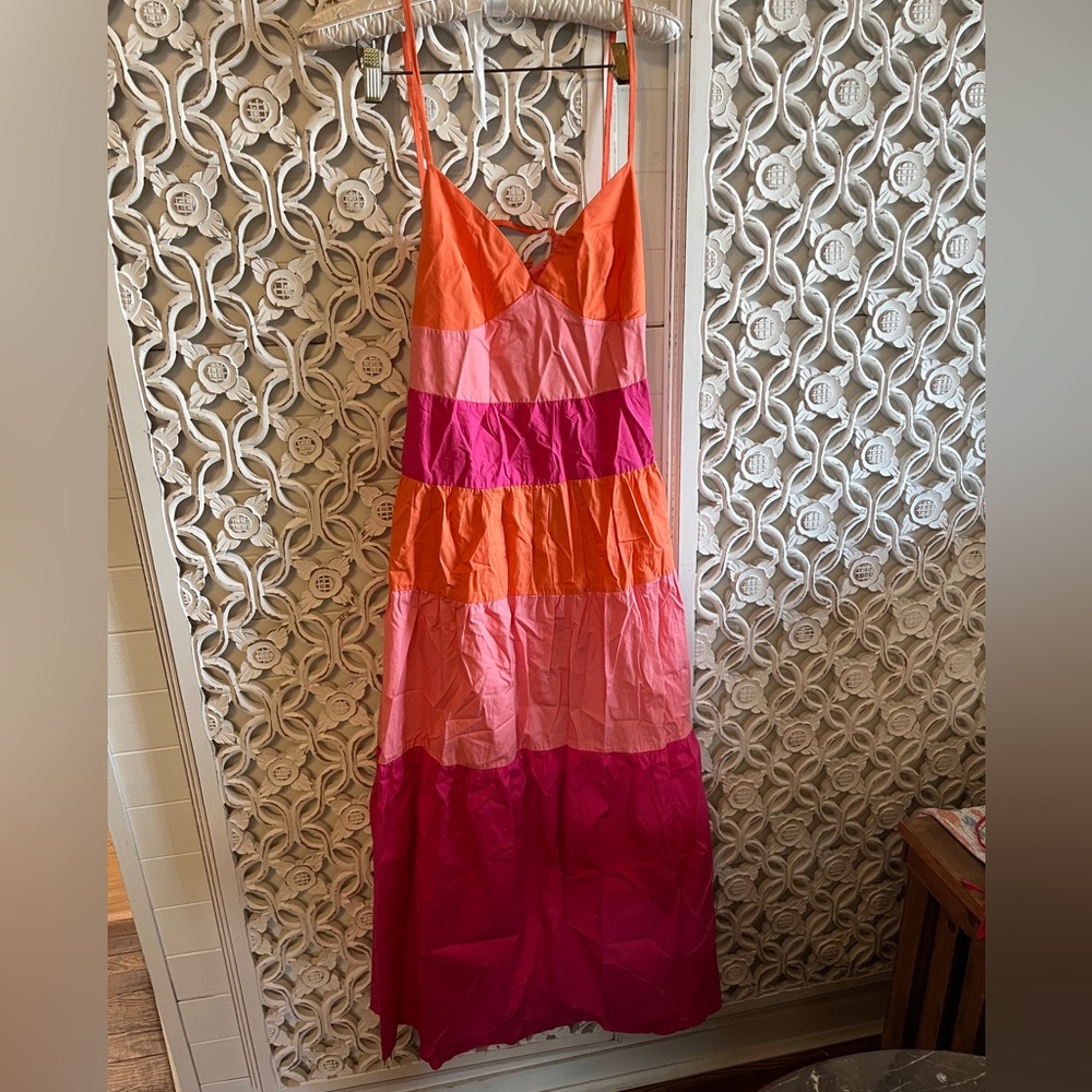 Orange and Pink Tiered Maxi Sundress